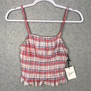 Japna Smocked Babydoll Tank Top‎ Small Plaid Crop Y2K Milkmaid Preppy Coquette
